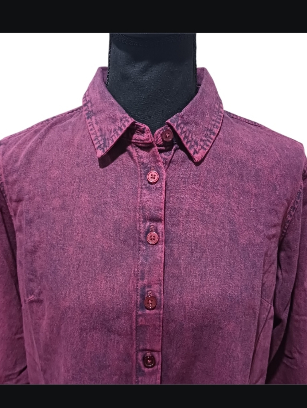 Vintage Washed Boyfriend Fit Denim Shirt Plum - Picture 4 of 8